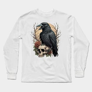 the raven with a skeleton head illustration Long Sleeve T-Shirt